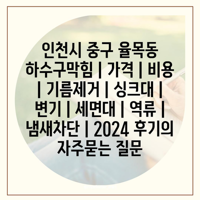 인천시 중구 율목동 하수구막힘 | 가격 | 비용 | 기름제거 | 싱크대 | 변기 | 세면대 | 역류 | 냄새차단 | 2024 후기