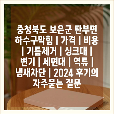 충청북도 보은군 탄부면 하수구막힘 | 가격 | 비용 | 기름제거 | 싱크대 | 변기 | 세면대 | 역류 | 냄새차단 | 2024 후기