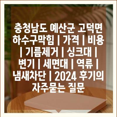 충청남도 예산군 고덕면 하수구막힘 | 가격 | 비용 | 기름제거 | 싱크대 | 변기 | 세면대 | 역류 | 냄새차단 | 2024 후기