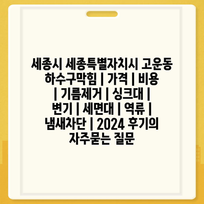 세종시 세종특별자치시 고운동 하수구막힘 | 가격 | 비용 | 기름제거 | 싱크대 | 변기 | 세면대 | 역류 | 냄새차단 | 2024 후기