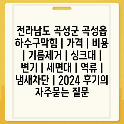 전라남도 곡성군 곡성읍 하수구막힘 | 가격 | 비용 | 기름제거 | 싱크대 | 변기 | 세면대 | 역류 | 냄새차단 | 2024 후기