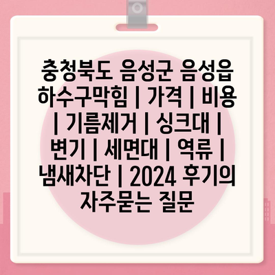 충청북도 음성군 음성읍 하수구막힘 | 가격 | 비용 | 기름제거 | 싱크대 | 변기 | 세면대 | 역류 | 냄새차단 | 2024 후기