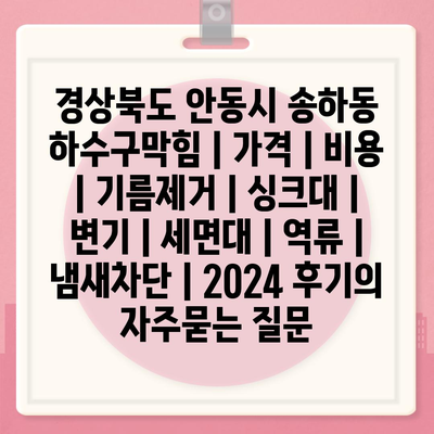 경상북도 안동시 송하동 하수구막힘 | 가격 | 비용 | 기름제거 | 싱크대 | 변기 | 세면대 | 역류 | 냄새차단 | 2024 후기