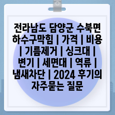 전라남도 담양군 수북면 하수구막힘 | 가격 | 비용 | 기름제거 | 싱크대 | 변기 | 세면대 | 역류 | 냄새차단 | 2024 후기