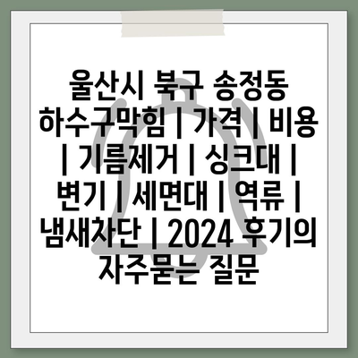 울산시 북구 송정동 하수구막힘 | 가격 | 비용 | 기름제거 | 싱크대 | 변기 | 세면대 | 역류 | 냄새차단 | 2024 후기