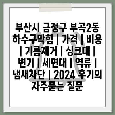 부산시 금정구 부곡2동 하수구막힘 | 가격 | 비용 | 기름제거 | 싱크대 | 변기 | 세면대 | 역류 | 냄새차단 | 2024 후기