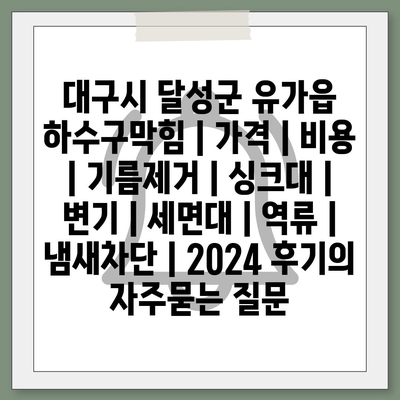 대구시 달성군 유가읍 하수구막힘 | 가격 | 비용 | 기름제거 | 싱크대 | 변기 | 세면대 | 역류 | 냄새차단 | 2024 후기