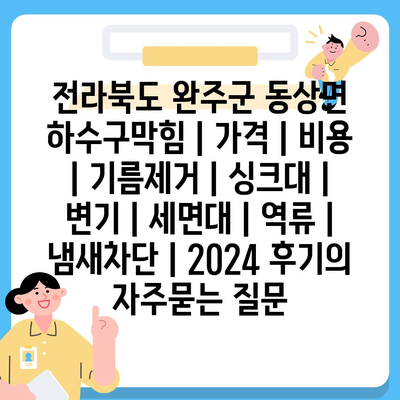 전라북도 완주군 동상면 하수구막힘 | 가격 | 비용 | 기름제거 | 싱크대 | 변기 | 세면대 | 역류 | 냄새차단 | 2024 후기