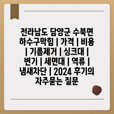 전라남도 담양군 수북면 하수구막힘 | 가격 | 비용 | 기름제거 | 싱크대 | 변기 | 세면대 | 역류 | 냄새차단 | 2024 후기