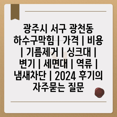 광주시 서구 광천동 하수구막힘 | 가격 | 비용 | 기름제거 | 싱크대 | 변기 | 세면대 | 역류 | 냄새차단 | 2024 후기