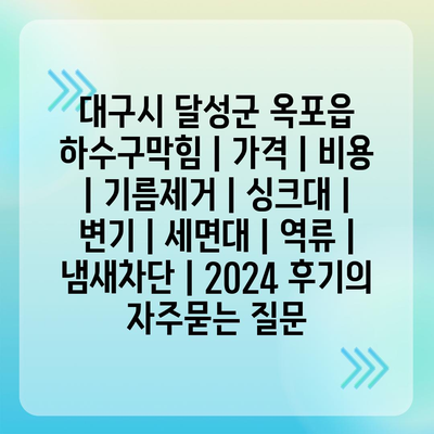 대구시 달성군 옥포읍 하수구막힘 | 가격 | 비용 | 기름제거 | 싱크대 | 변기 | 세면대 | 역류 | 냄새차단 | 2024 후기