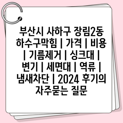 부산시 사하구 장림2동 하수구막힘 | 가격 | 비용 | 기름제거 | 싱크대 | 변기 | 세면대 | 역류 | 냄새차단 | 2024 후기