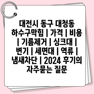 대전시 동구 대청동 하수구막힘 | 가격 | 비용 | 기름제거 | 싱크대 | 변기 | 세면대 | 역류 | 냄새차단 | 2024 후기