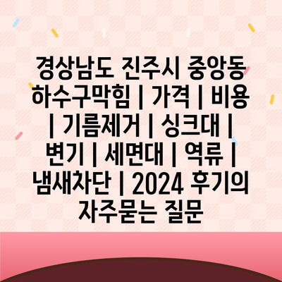 경상남도 진주시 중앙동 하수구막힘 | 가격 | 비용 | 기름제거 | 싱크대 | 변기 | 세면대 | 역류 | 냄새차단 | 2024 후기