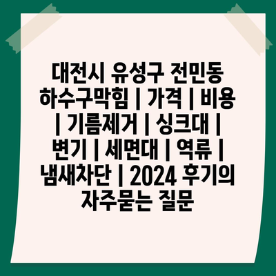 대전시 유성구 전민동 하수구막힘 | 가격 | 비용 | 기름제거 | 싱크대 | 변기 | 세면대 | 역류 | 냄새차단 | 2024 후기