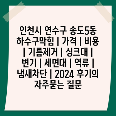 인천시 연수구 송도5동 하수구막힘 | 가격 | 비용 | 기름제거 | 싱크대 | 변기 | 세면대 | 역류 | 냄새차단 | 2024 후기