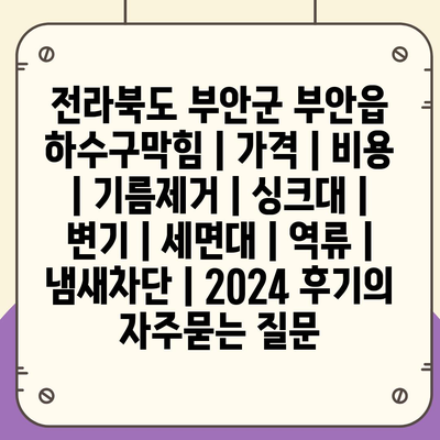 전라북도 부안군 부안읍 하수구막힘 | 가격 | 비용 | 기름제거 | 싱크대 | 변기 | 세면대 | 역류 | 냄새차단 | 2024 후기