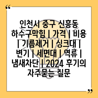 인천시 중구 신흥동 하수구막힘 | 가격 | 비용 | 기름제거 | 싱크대 | 변기 | 세면대 | 역류 | 냄새차단 | 2024 후기