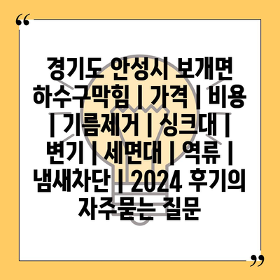 경기도 안성시 보개면 하수구막힘 | 가격 | 비용 | 기름제거 | 싱크대 | 변기 | 세면대 | 역류 | 냄새차단 | 2024 후기