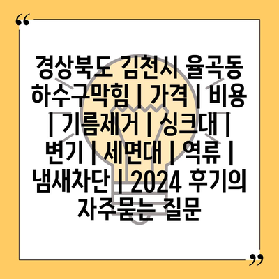 경상북도 김천시 율곡동 하수구막힘 | 가격 | 비용 | 기름제거 | 싱크대 | 변기 | 세면대 | 역류 | 냄새차단 | 2024 후기