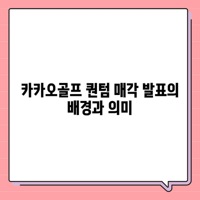 카카오골프 퀀텀 불거짐 매각 이슈와 대응 전략