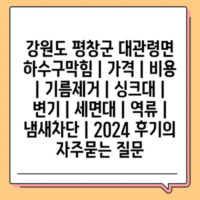 강원도 평창군 대관령면 하수구막힘 | 가격 | 비용 | 기름제거 | 싱크대 | 변기 | 세면대 | 역류 | 냄새차단 | 2024 후기