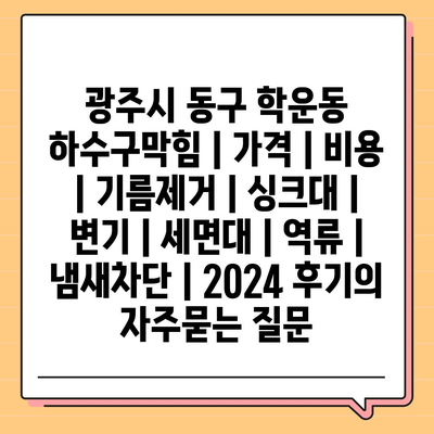 광주시 동구 학운동 하수구막힘 | 가격 | 비용 | 기름제거 | 싱크대 | 변기 | 세면대 | 역류 | 냄새차단 | 2024 후기