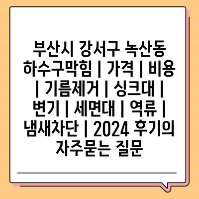 부산시 강서구 녹산동 하수구막힘 | 가격 | 비용 | 기름제거 | 싱크대 | 변기 | 세면대 | 역류 | 냄새차단 | 2024 후기