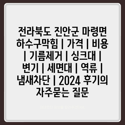 전라북도 진안군 마령면 하수구막힘 | 가격 | 비용 | 기름제거 | 싱크대 | 변기 | 세면대 | 역류 | 냄새차단 | 2024 후기