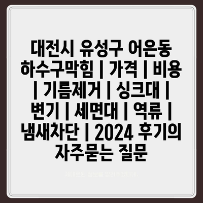 대전시 유성구 어은동 하수구막힘 | 가격 | 비용 | 기름제거 | 싱크대 | 변기 | 세면대 | 역류 | 냄새차단 | 2024 후기