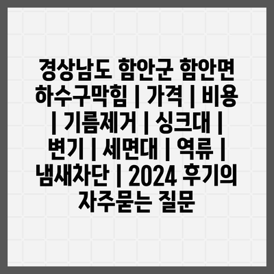 경상남도 함안군 함안면 하수구막힘 | 가격 | 비용 | 기름제거 | 싱크대 | 변기 | 세면대 | 역류 | 냄새차단 | 2024 후기