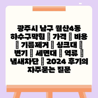 광주시 남구 월산4동 하수구막힘 | 가격 | 비용 | 기름제거 | 싱크대 | 변기 | 세면대 | 역류 | 냄새차단 | 2024 후기