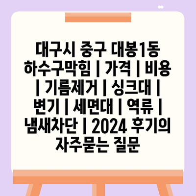 대구시 중구 대봉1동 하수구막힘 | 가격 | 비용 | 기름제거 | 싱크대 | 변기 | 세면대 | 역류 | 냄새차단 | 2024 후기