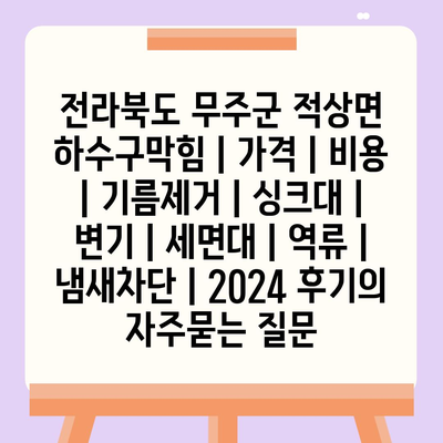 전라북도 무주군 적상면 하수구막힘 | 가격 | 비용 | 기름제거 | 싱크대 | 변기 | 세면대 | 역류 | 냄새차단 | 2024 후기