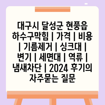 대구시 달성군 현풍읍 하수구막힘 | 가격 | 비용 | 기름제거 | 싱크대 | 변기 | 세면대 | 역류 | 냄새차단 | 2024 후기