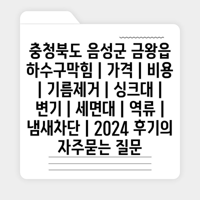 충청북도 음성군 금왕읍 하수구막힘 | 가격 | 비용 | 기름제거 | 싱크대 | 변기 | 세면대 | 역류 | 냄새차단 | 2024 후기