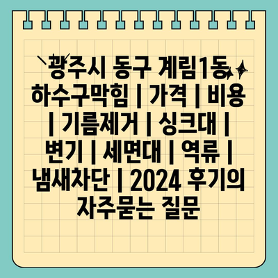 광주시 동구 계림1동 하수구막힘 | 가격 | 비용 | 기름제거 | 싱크대 | 변기 | 세면대 | 역류 | 냄새차단 | 2024 후기