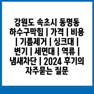 강원도 속초시 동명동 하수구막힘 | 가격 | 비용 | 기름제거 | 싱크대 | 변기 | 세면대 | 역류 | 냄새차단 | 2024 후기