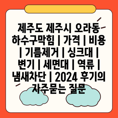 제주도 제주시 오라동 하수구막힘 | 가격 | 비용 | 기름제거 | 싱크대 | 변기 | 세면대 | 역류 | 냄새차단 | 2024 후기