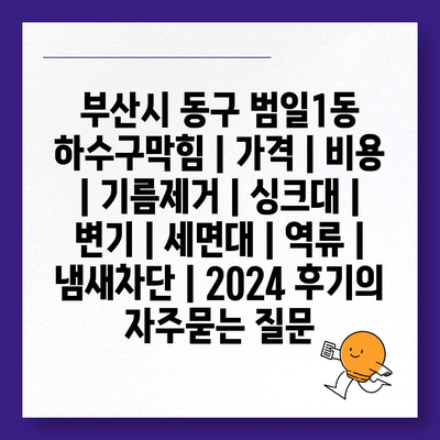 부산시 동구 범일1동 하수구막힘 | 가격 | 비용 | 기름제거 | 싱크대 | 변기 | 세면대 | 역류 | 냄새차단 | 2024 후기