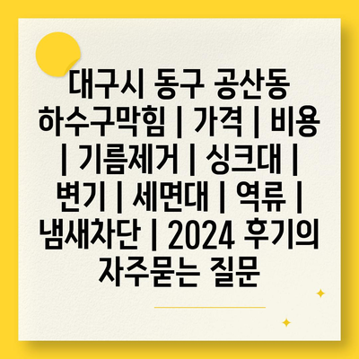 대구시 동구 공산동 하수구막힘 | 가격 | 비용 | 기름제거 | 싱크대 | 변기 | 세면대 | 역류 | 냄새차단 | 2024 후기