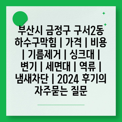 부산시 금정구 구서2동 하수구막힘 | 가격 | 비용 | 기름제거 | 싱크대 | 변기 | 세면대 | 역류 | 냄새차단 | 2024 후기