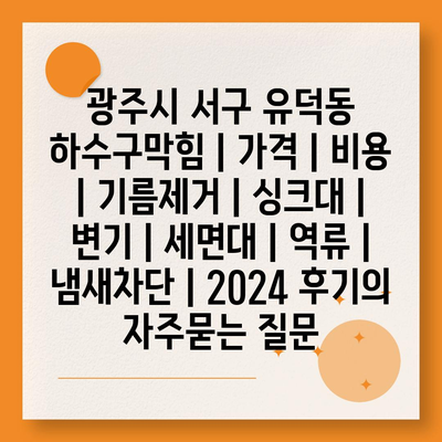 광주시 서구 유덕동 하수구막힘 | 가격 | 비용 | 기름제거 | 싱크대 | 변기 | 세면대 | 역류 | 냄새차단 | 2024 후기