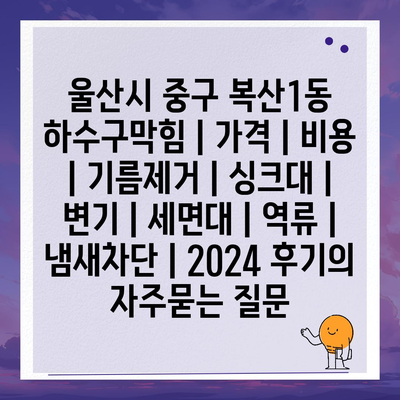 울산시 중구 복산1동 하수구막힘 | 가격 | 비용 | 기름제거 | 싱크대 | 변기 | 세면대 | 역류 | 냄새차단 | 2024 후기