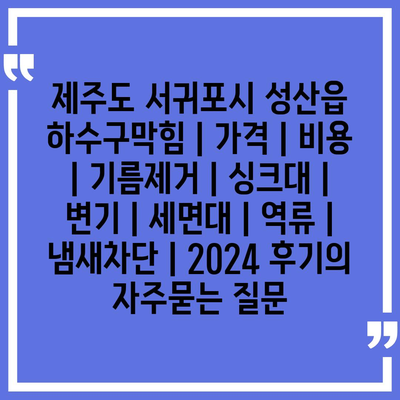 제주도 서귀포시 성산읍 하수구막힘 | 가격 | 비용 | 기름제거 | 싱크대 | 변기 | 세면대 | 역류 | 냄새차단 | 2024 후기