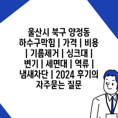 울산시 북구 양정동 하수구막힘 | 가격 | 비용 | 기름제거 | 싱크대 | 변기 | 세면대 | 역류 | 냄새차단 | 2024 후기