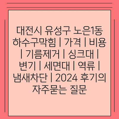 대전시 유성구 노은1동 하수구막힘 | 가격 | 비용 | 기름제거 | 싱크대 | 변기 | 세면대 | 역류 | 냄새차단 | 2024 후기