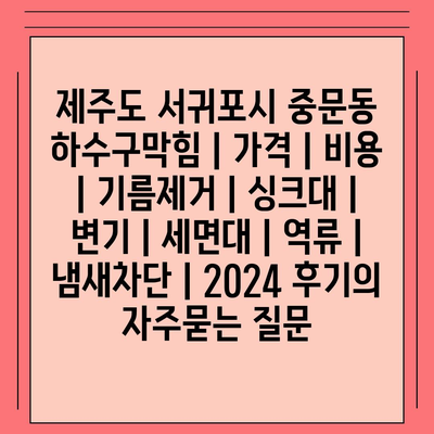 제주도 서귀포시 중문동 하수구막힘 | 가격 | 비용 | 기름제거 | 싱크대 | 변기 | 세면대 | 역류 | 냄새차단 | 2024 후기