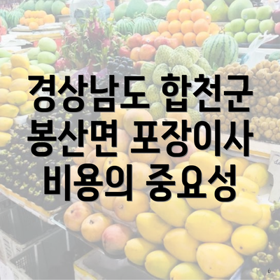 경상남도 합천군 봉산면 포장이사 비용의 중요성