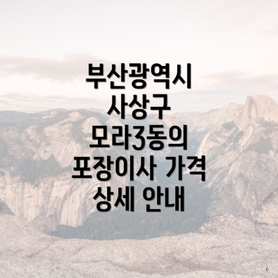 부산광역시 사상구 모라3동의 포장이사 가격 상세 안내